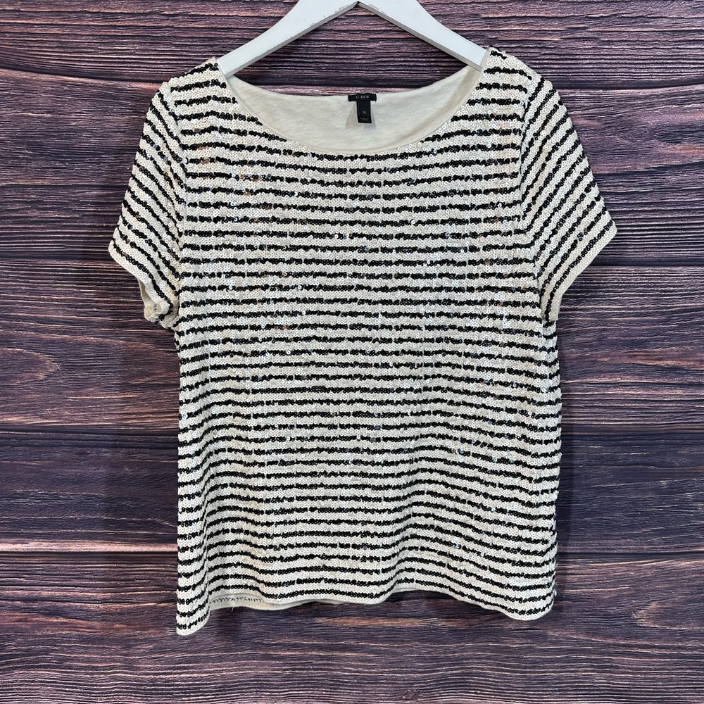 J. Crew sequin stripe shirt, size XL, Black & White